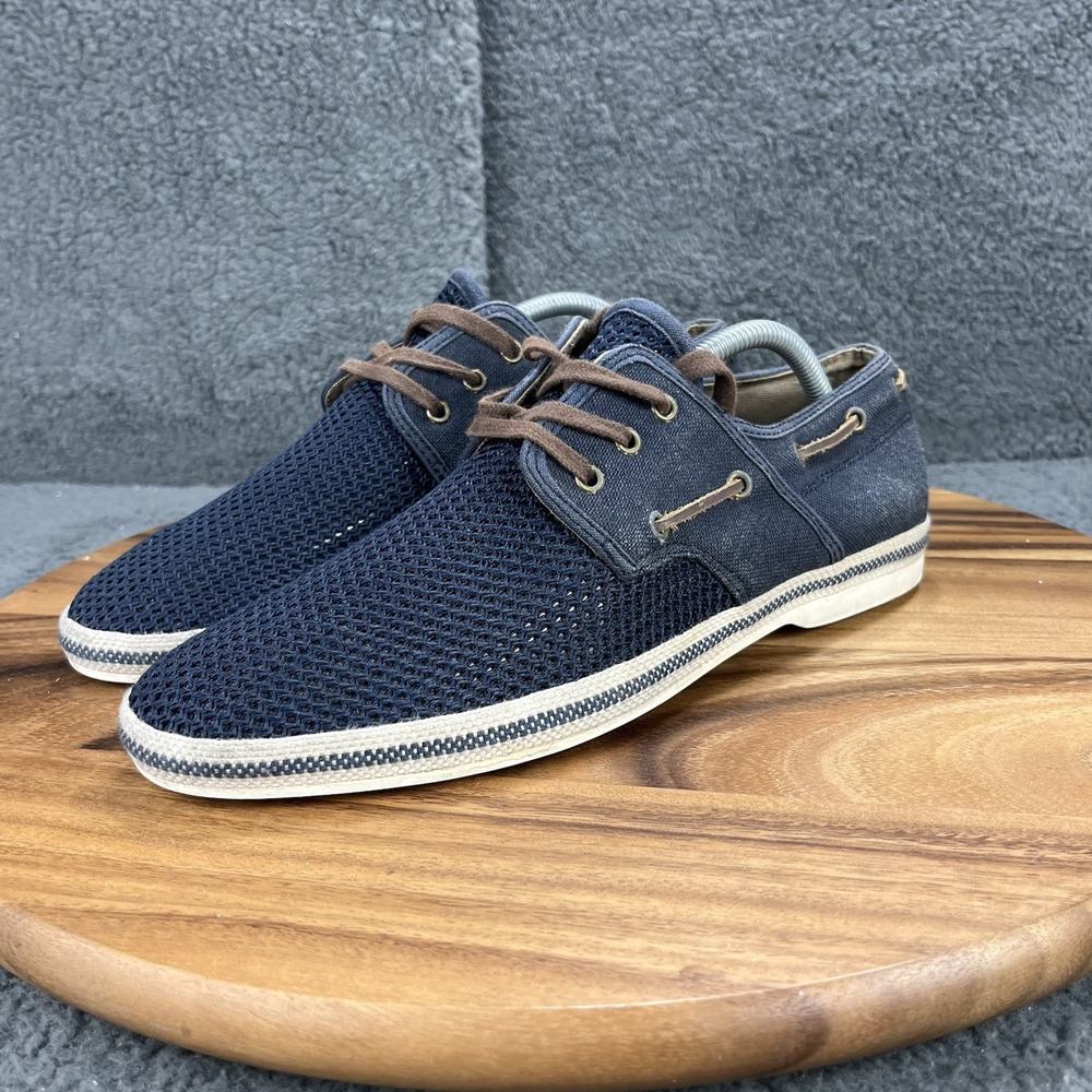 Aldo Shoes Navy Blue Mesh Canvas Shoes Mens Size 10 Brown Laces Breathable - Picture 8 of 14